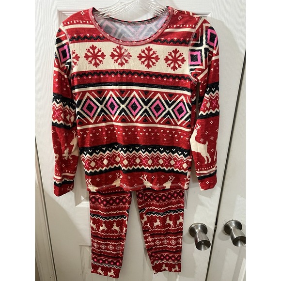 Justice Girls‎ Size 10 Reindeer Fair Isle Red 2-Piece Pajamas Sleepwear Set NwOT - Picture 1 of 4